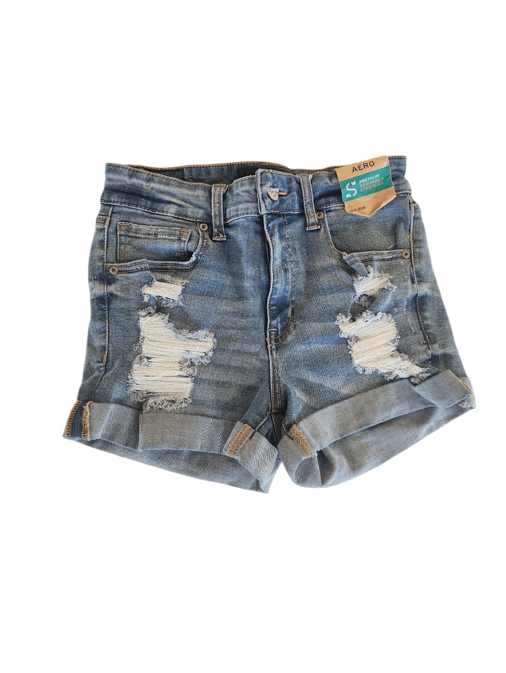 Aeropostale High Rise Light Wash  Distressed Rolled-Hem Denim Shorts Junior's 6